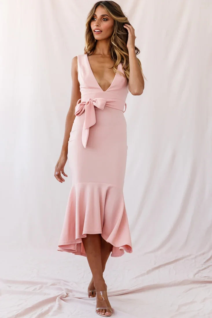 Sorry Not Sorry Wide Strap Flounce Dress Blush