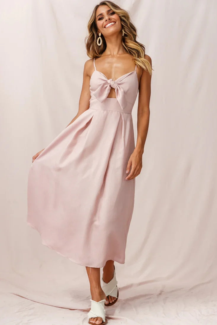 Hope Tie-Knot Bust Midi Dress Blush