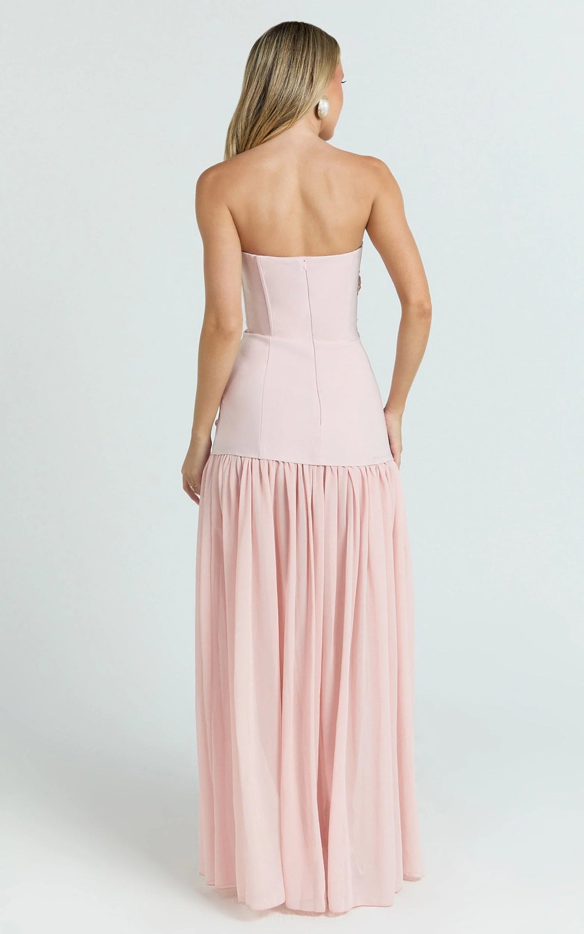 Jefferies Maxi Dress - Peplum Bodice Contrast Georgette Dress in Pink