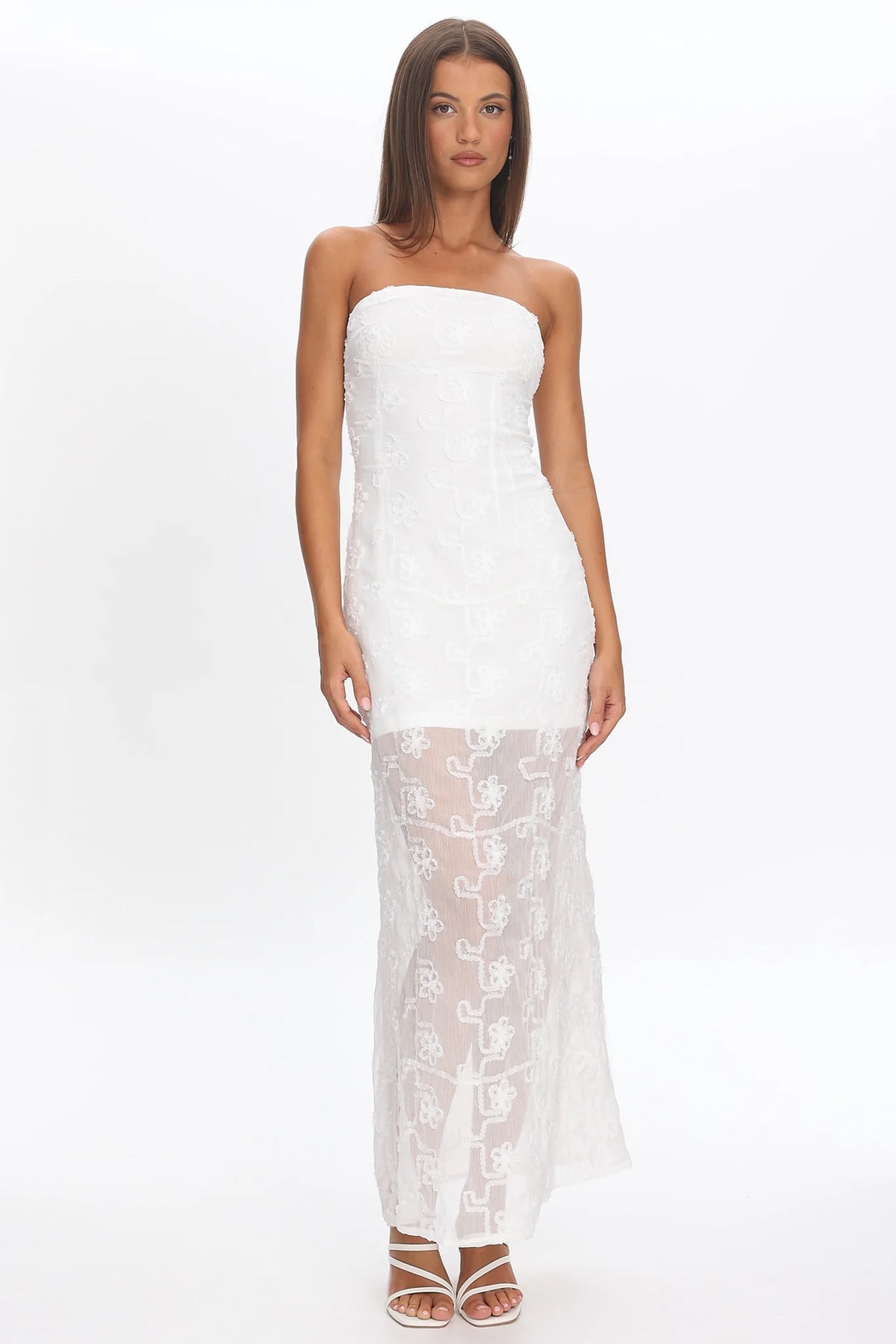 Arlise Strapless Lace Maxi Dress White