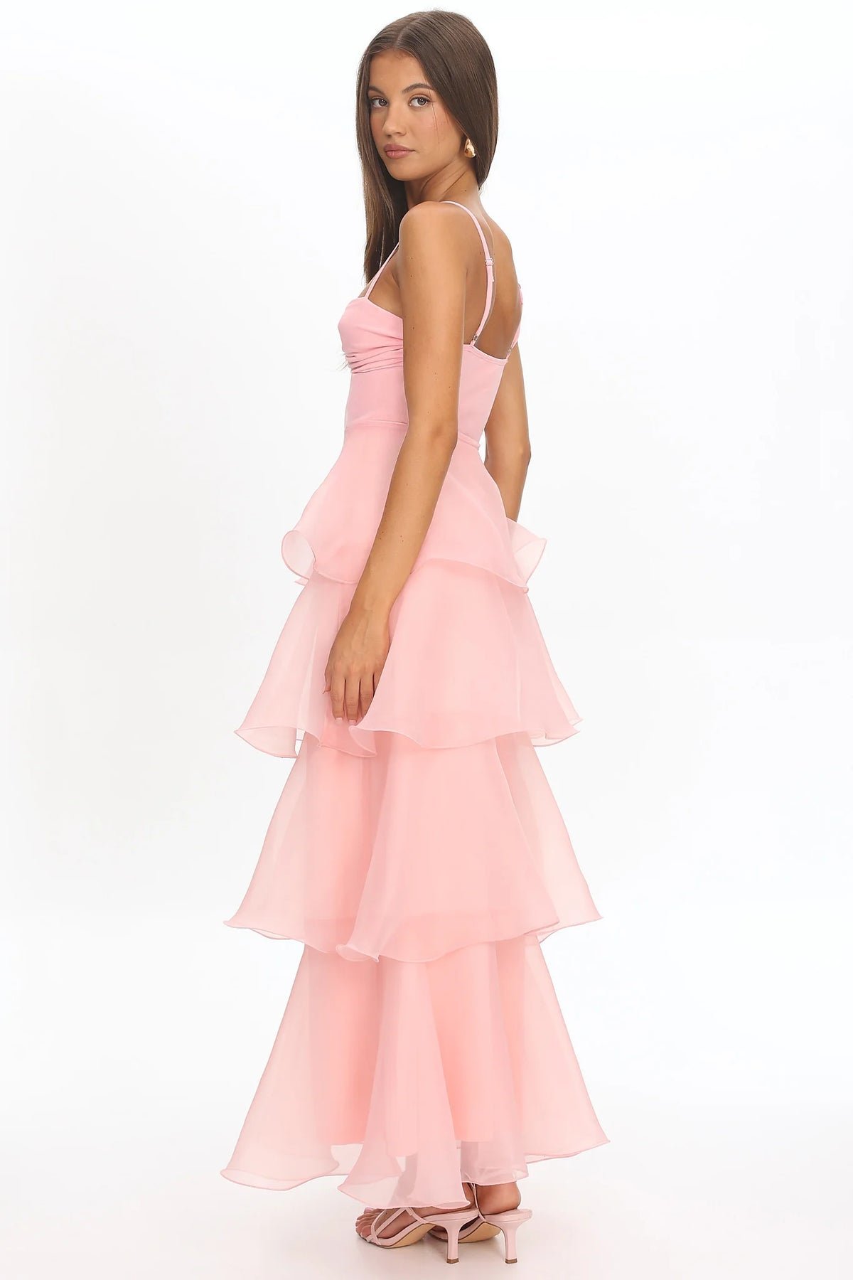 Margarida Layered Sweetheart Neckline Maxi Dress Pink