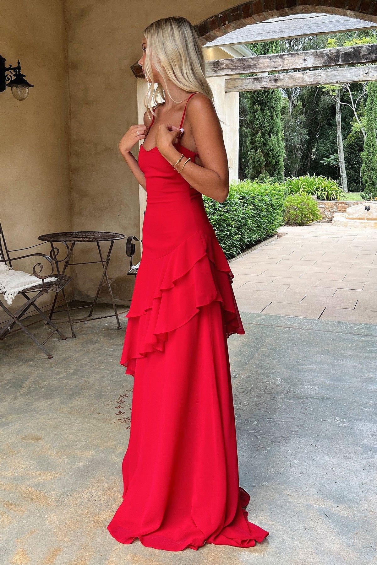 Anais Tiered Ruffle Maxi Dress - Red